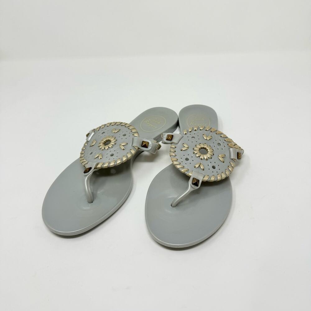 Jack Rodgers Grey Gold Jelly Flip Flips size 6
